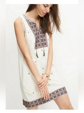 Madewell Suncoast Embroidered Shift Dress, Bright Invory, Cotton, F2231, Size 2